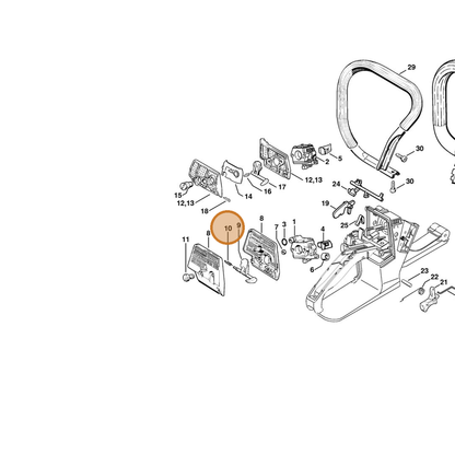 STIHL part 1121-124-3000 — IPL diagram snippet (6x zoom, amber highlight)