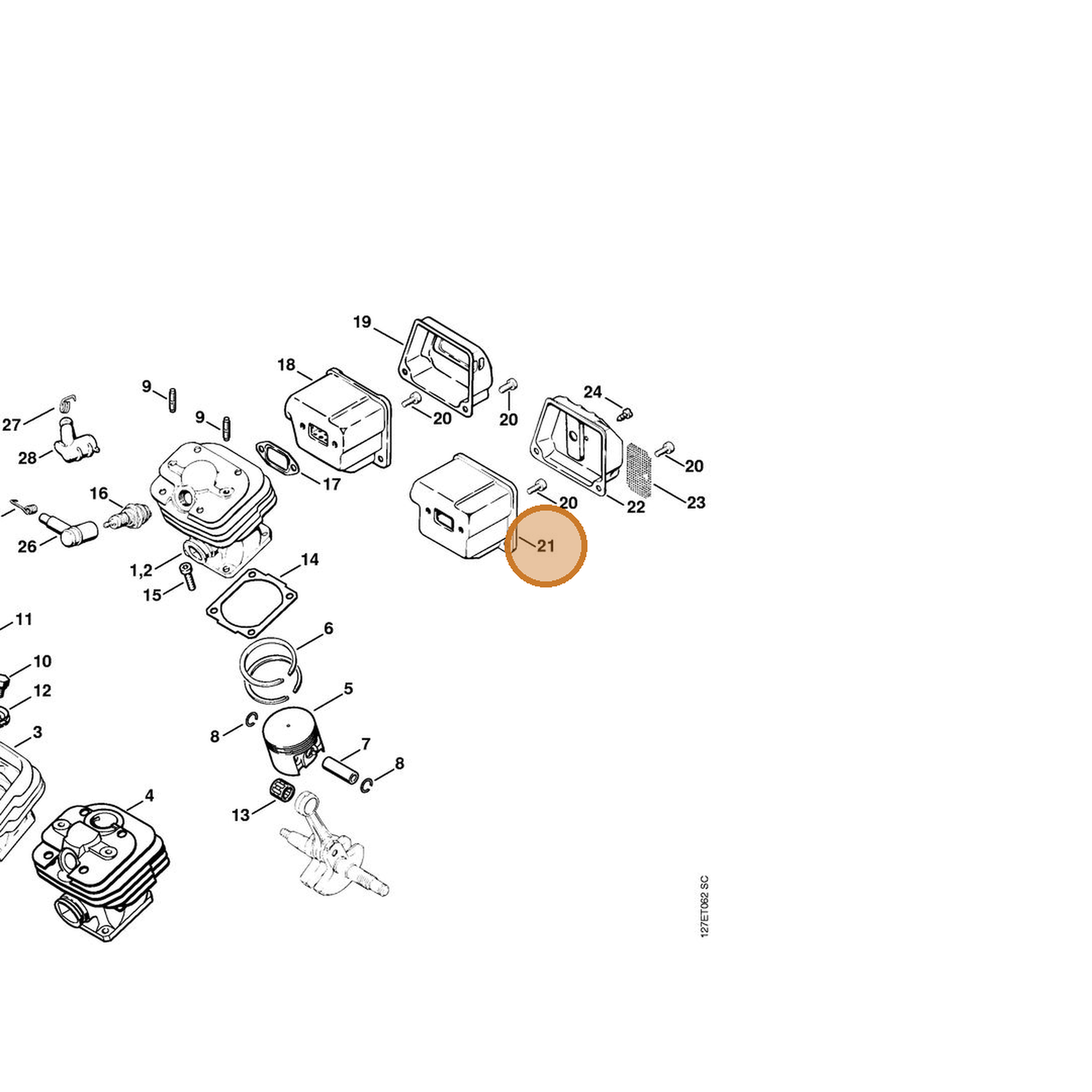 STIHL part 1121-140-0606 — IPL diagram snippet (6x zoom, amber highlight)