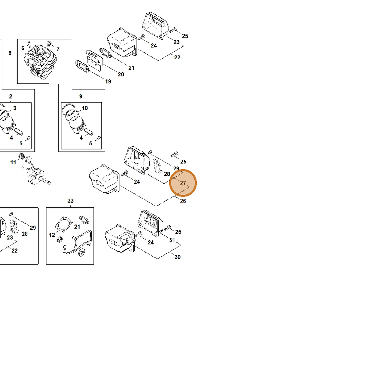 STIHL part 1121-140-0803 — IPL diagram snippet (6x zoom, amber highlight)