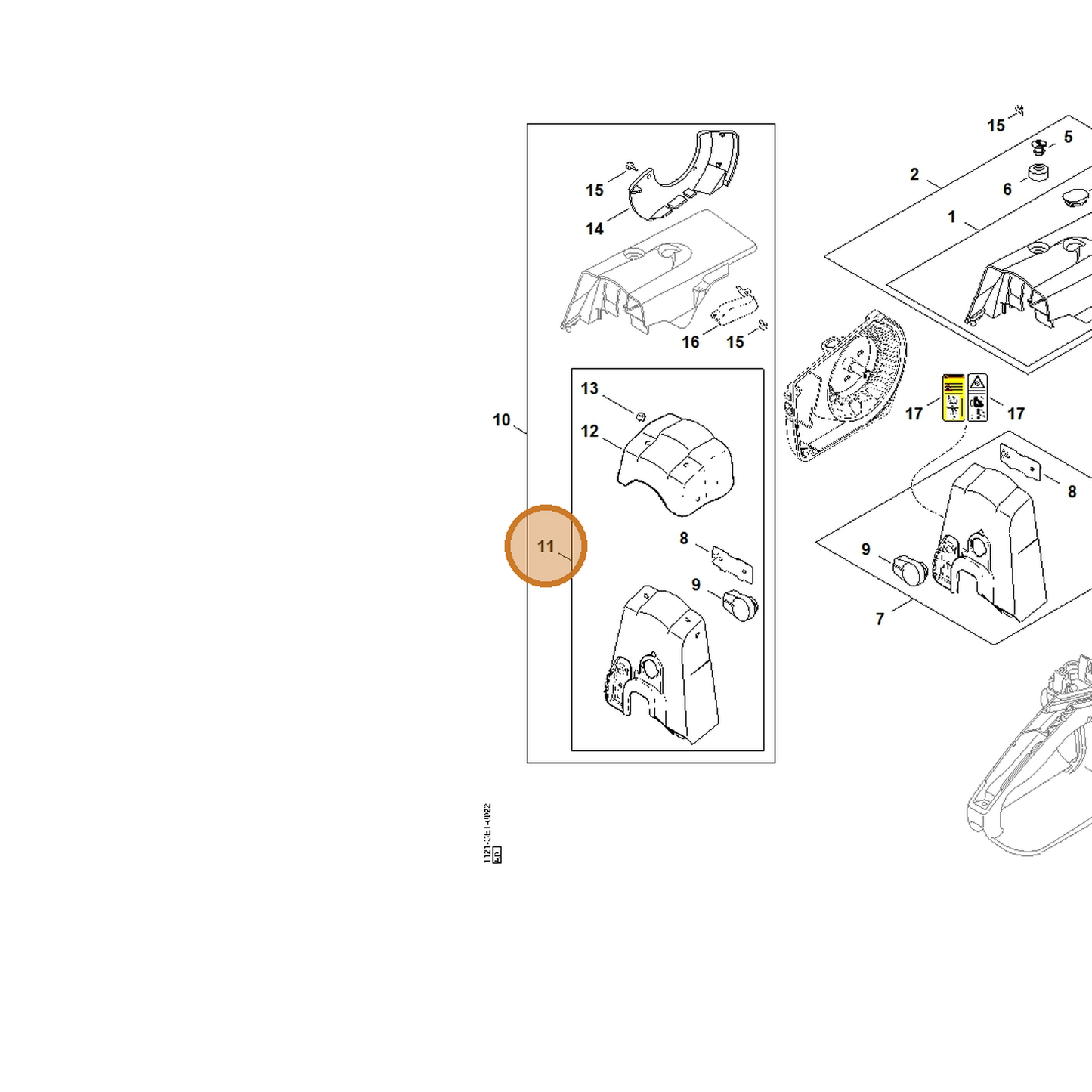 STIHL part 1121-140-1916 — IPL diagram snippet (6x zoom, amber highlight)