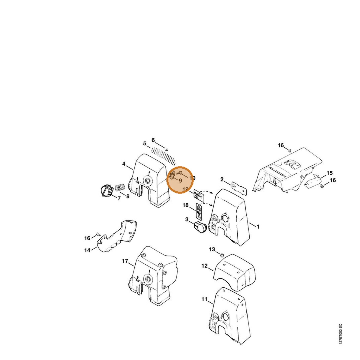 STIHL part 1121-141-2100 — IPL diagram snippet (6x zoom, amber highlight)