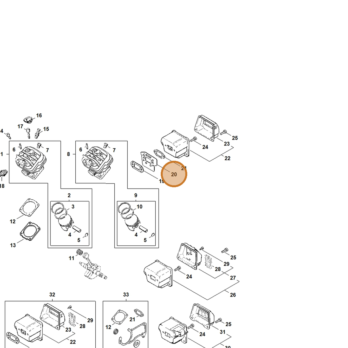 STIHL part 1121-141-3200 — IPL diagram snippet (6x zoom, amber highlight)