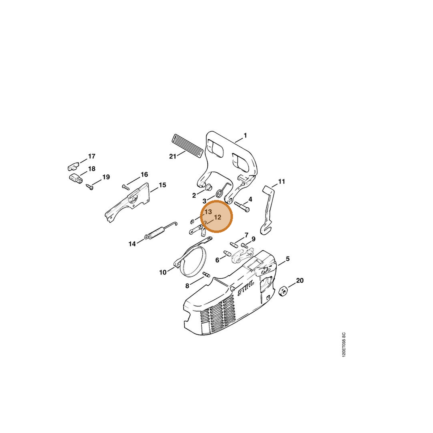 STIHL part 1121-160-5000 — IPL diagram snippet (6x zoom, amber highlight)