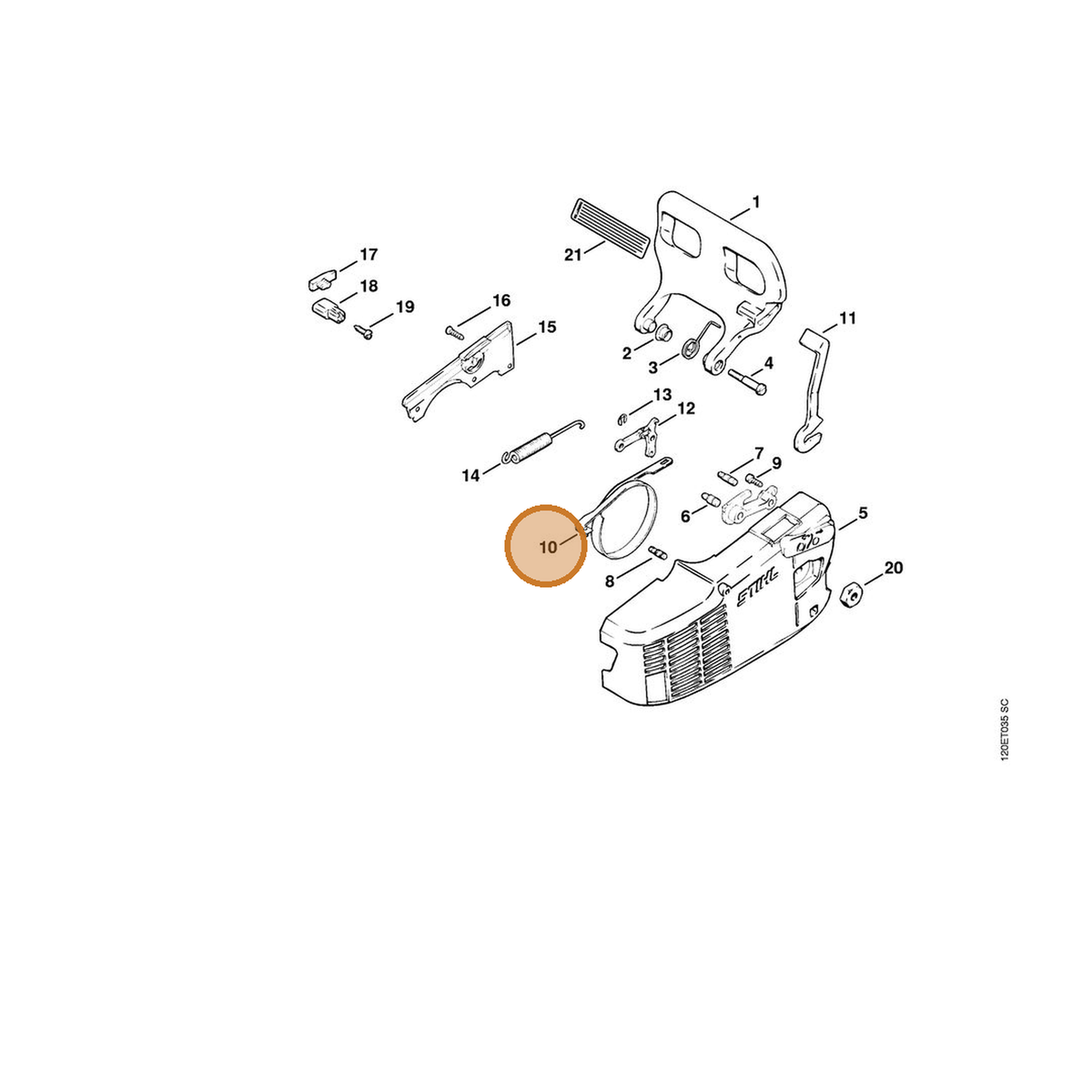 STIHL part 1121-160-5400 — IPL diagram snippet (6x zoom, amber highlight)