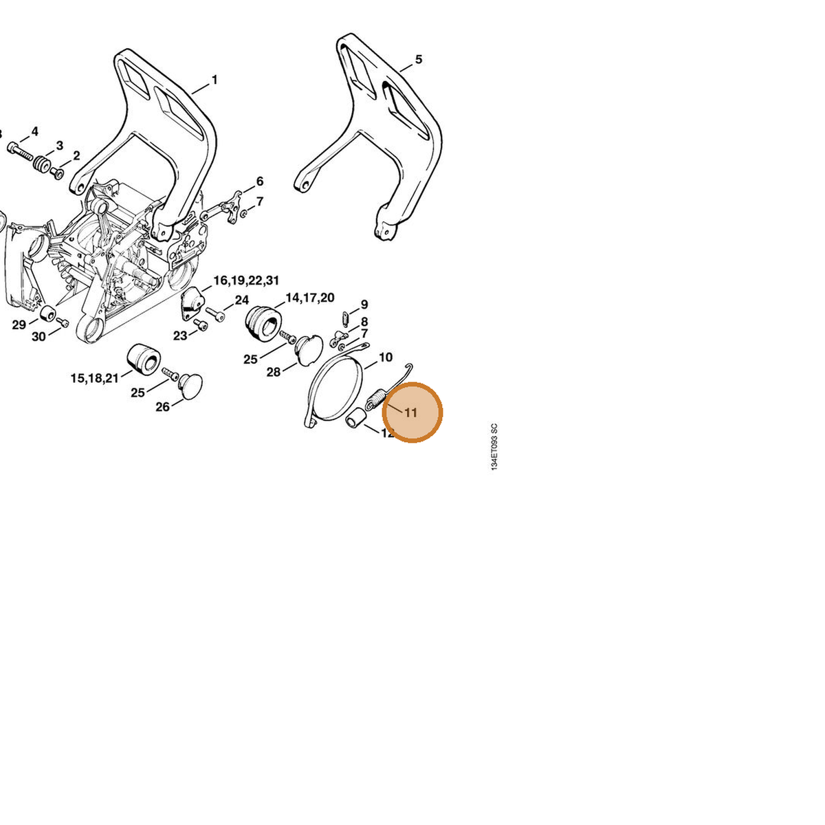 STIHL part 1121-160-5500 — IPL diagram snippet (6x zoom, amber highlight)