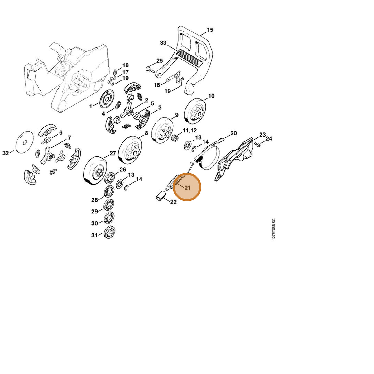STIHL part 1121-160-5501 — IPL diagram snippet (6x zoom, amber highlight)