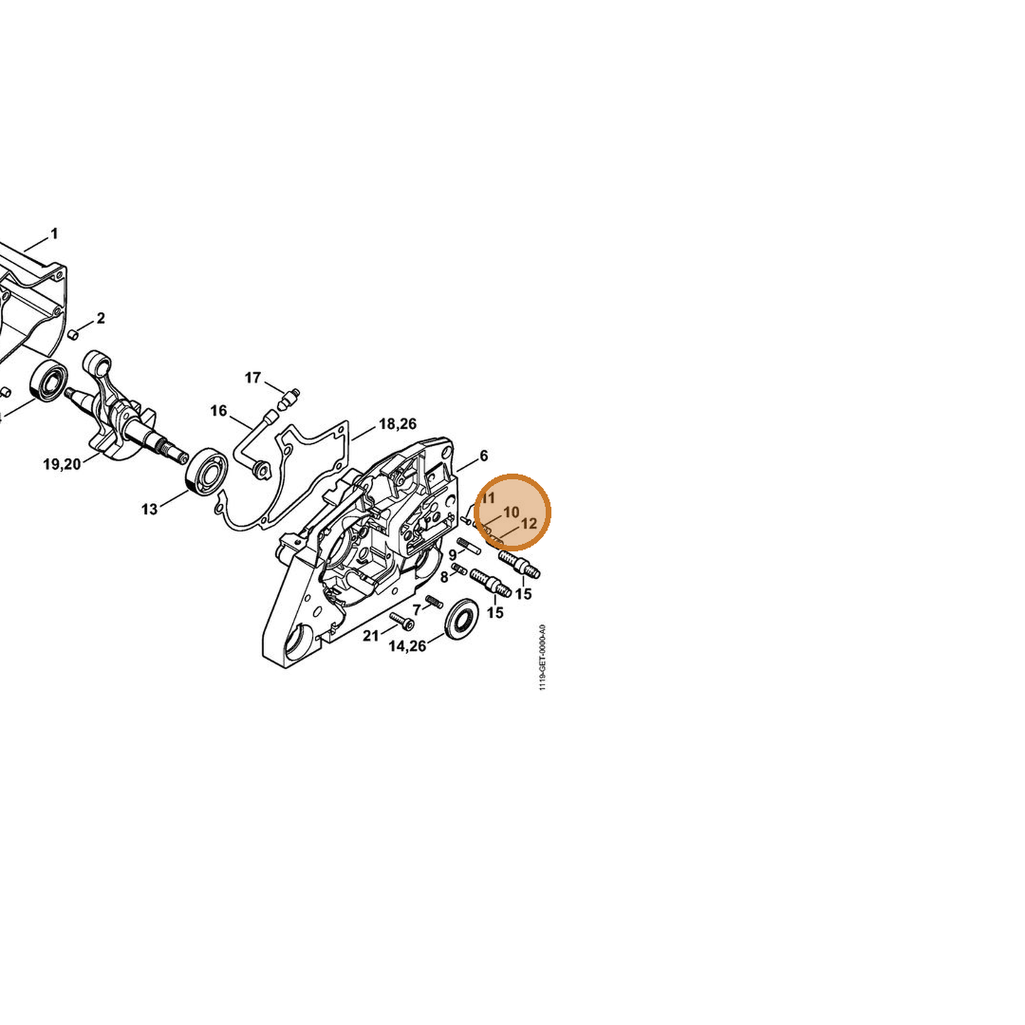 STIHL part 1121-162-5200 — IPL diagram snippet (6x zoom, amber highlight)