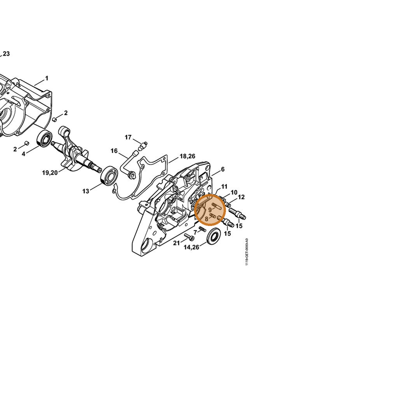 STIHL part 1121-162-5205 — IPL diagram snippet (6x zoom, amber highlight)