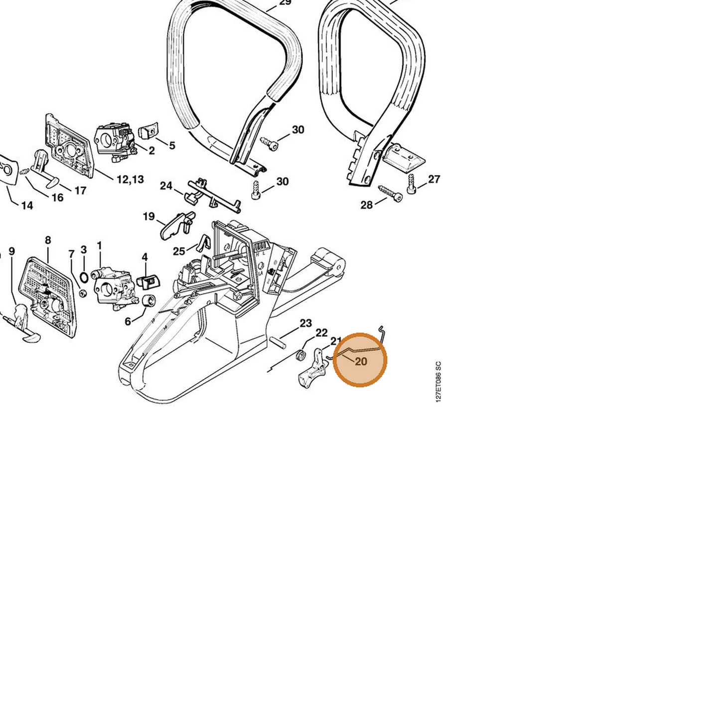 STIHL part 1121-182-1501 — IPL diagram snippet (6x zoom, amber highlight)