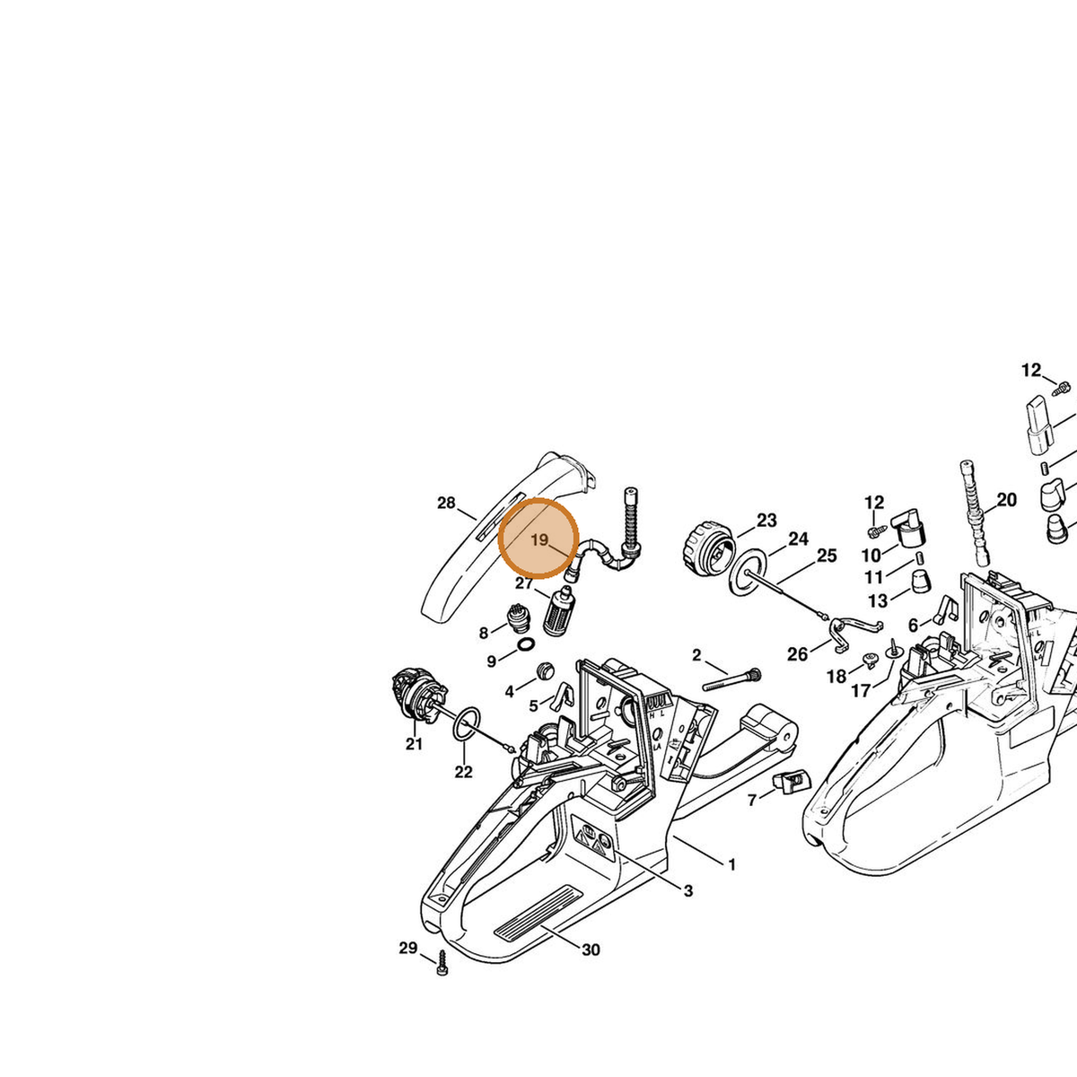 STIHL part 1121-358-7700 — IPL diagram snippet (6x zoom, amber highlight)