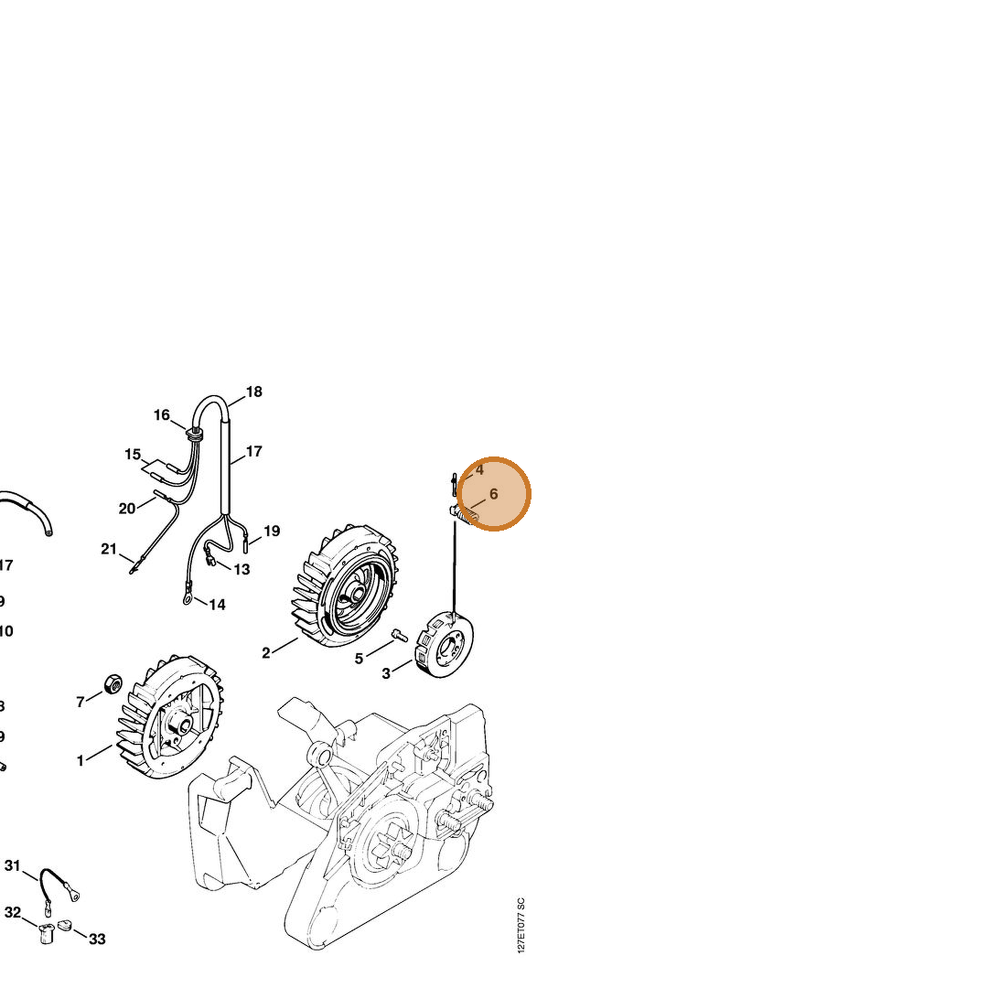 STIHL part 1121-405-1900 — IPL diagram snippet (6x zoom, amber highlight)