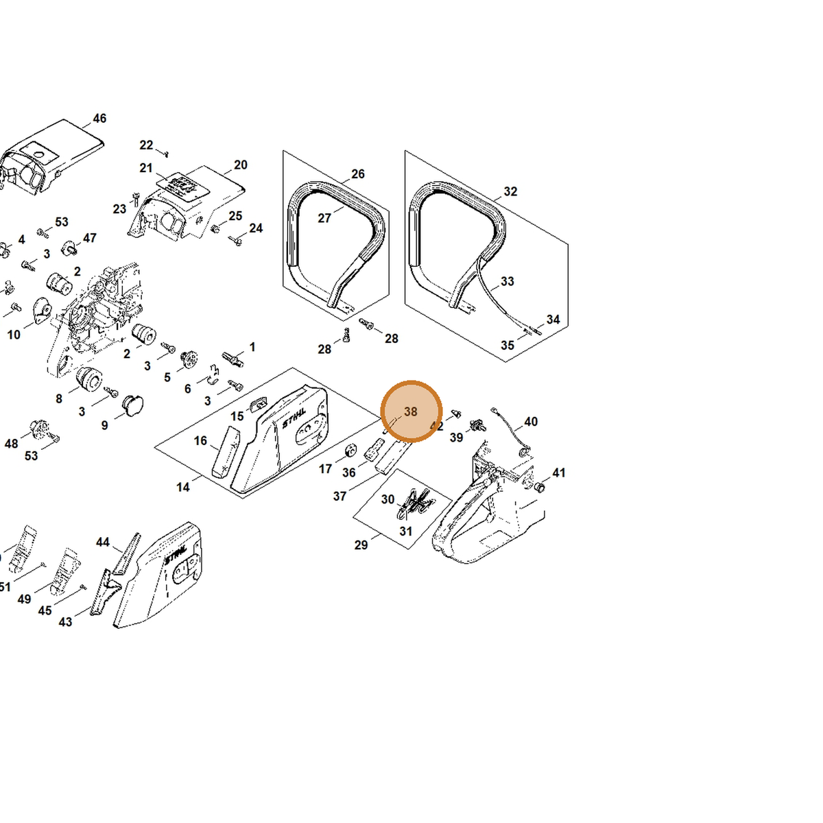 STIHL part 1121-442-0406 — IPL diagram snippet (6x zoom, amber highlight)