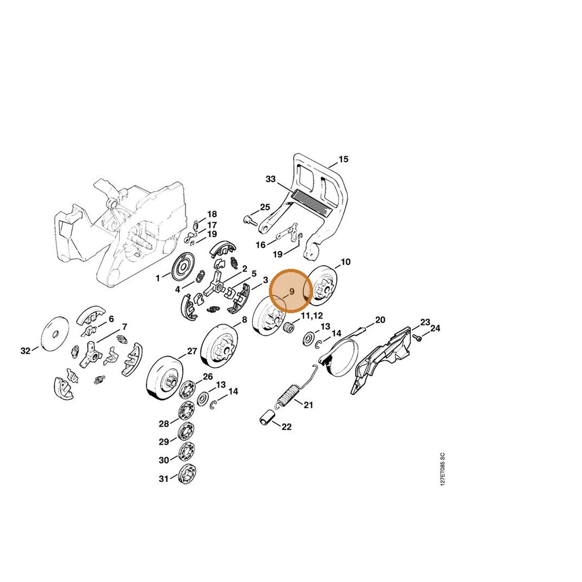 STIHL part 1121-640-2000 — IPL diagram snippet (6x zoom, amber highlight)