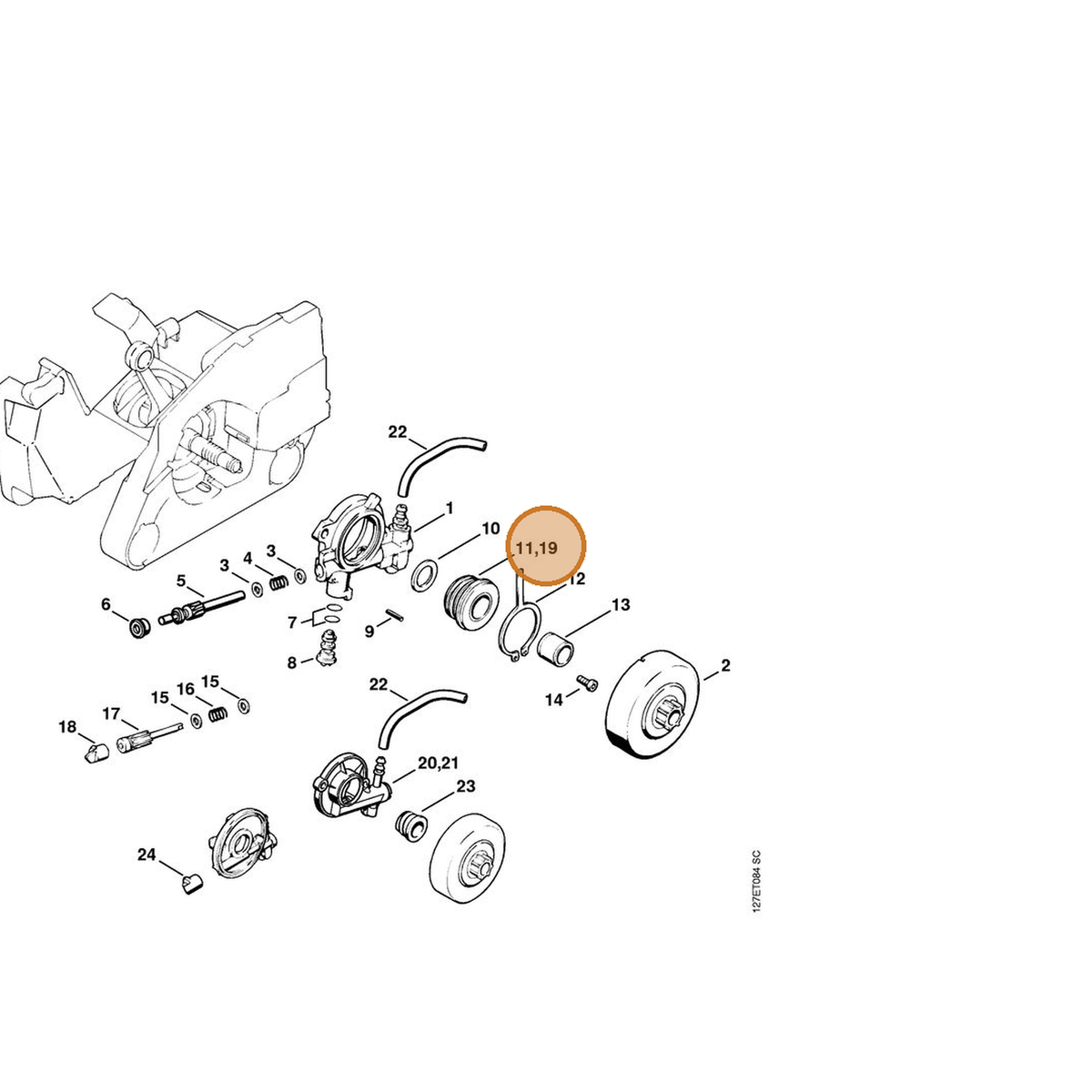 STIHL part 1121-640-7110 — IPL diagram snippet (6x zoom, amber highlight)