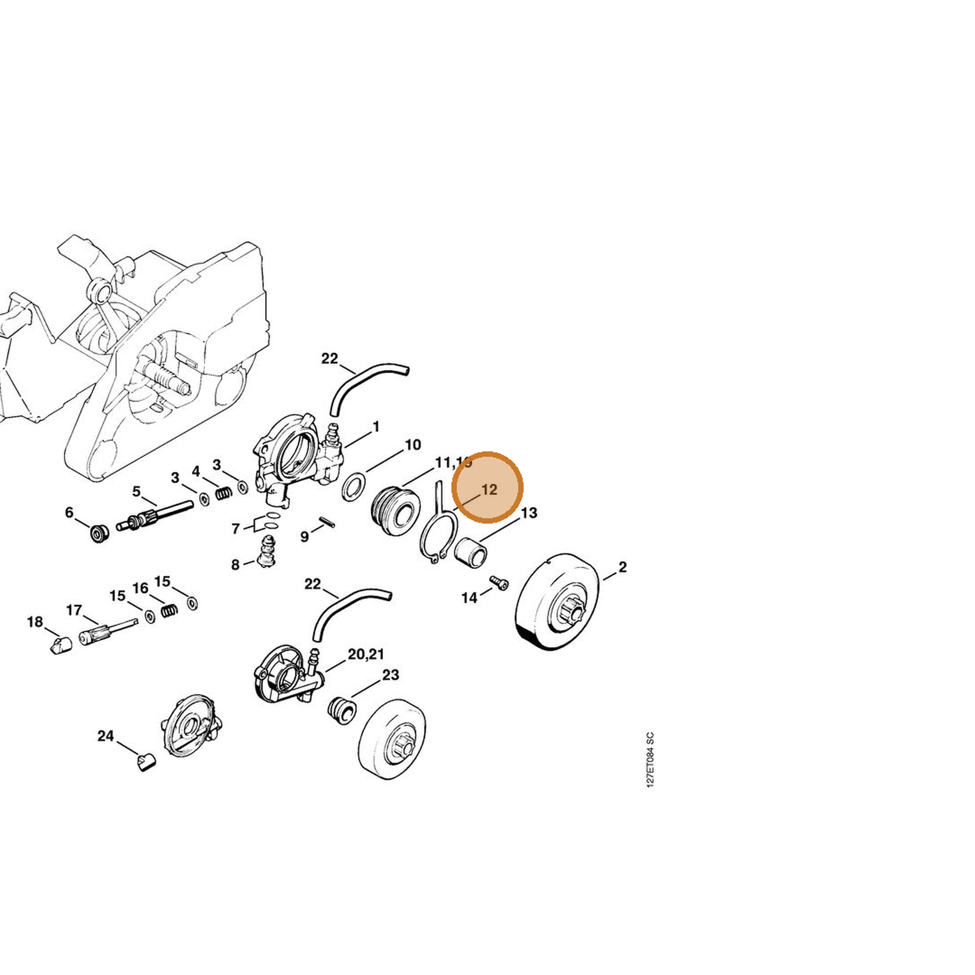STIHL part 1121-647-3100 — IPL diagram snippet (6x zoom, amber highlight)