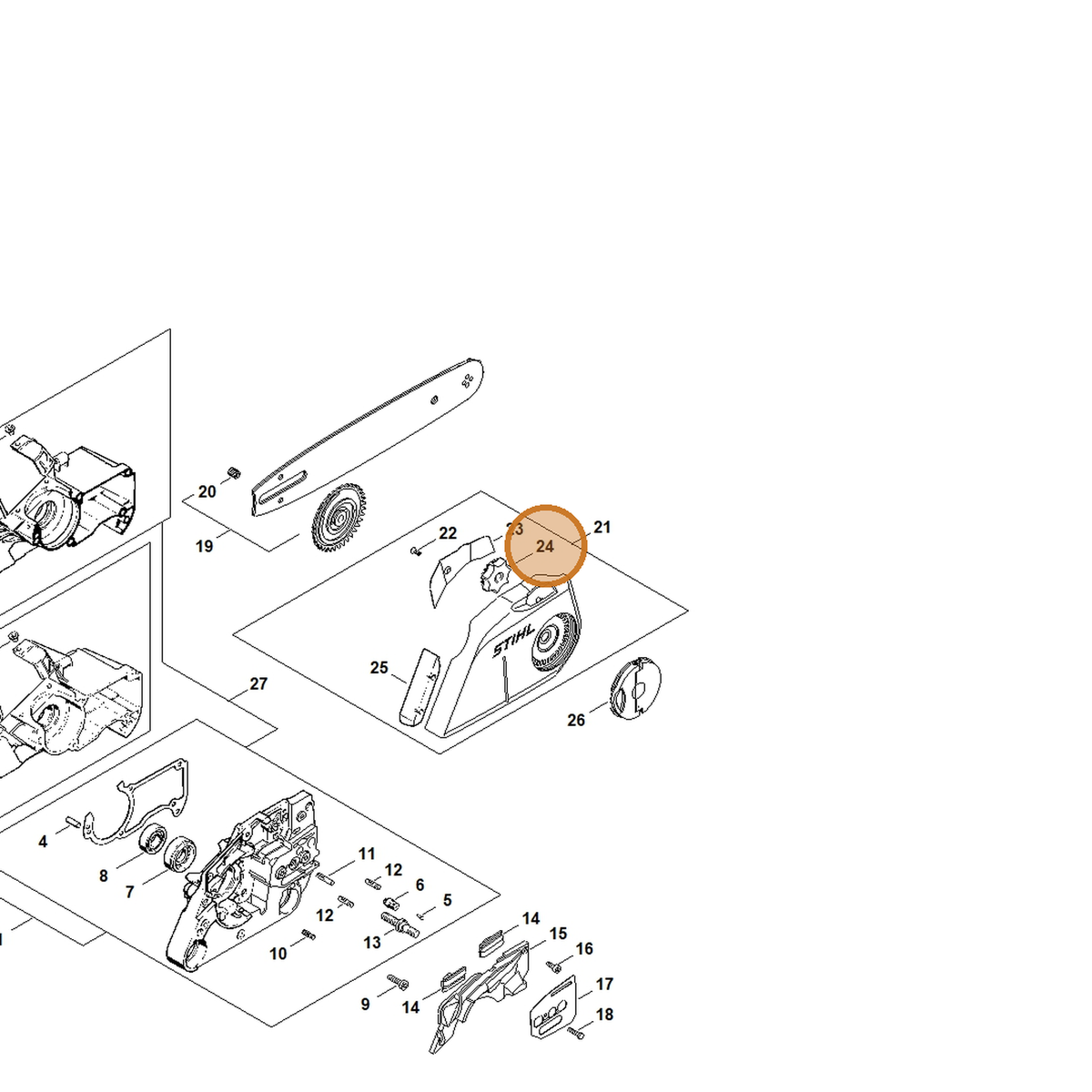 STIHL part 1121-648-2200 — IPL diagram snippet (6x zoom, amber highlight)