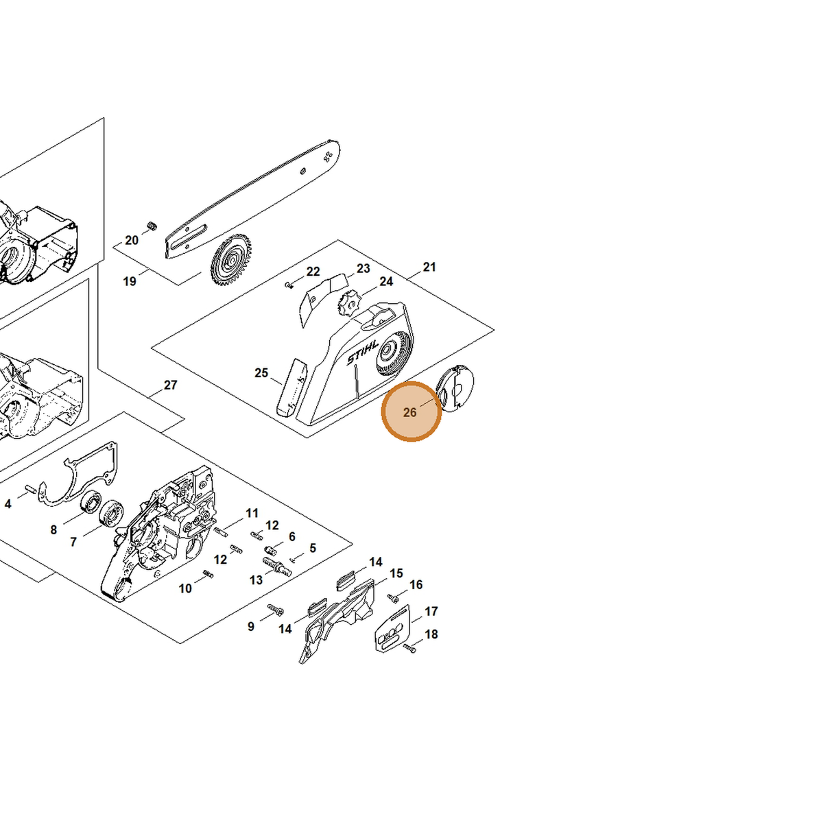 STIHL part 1121-660-1000 — IPL diagram snippet (6x zoom, amber highlight)