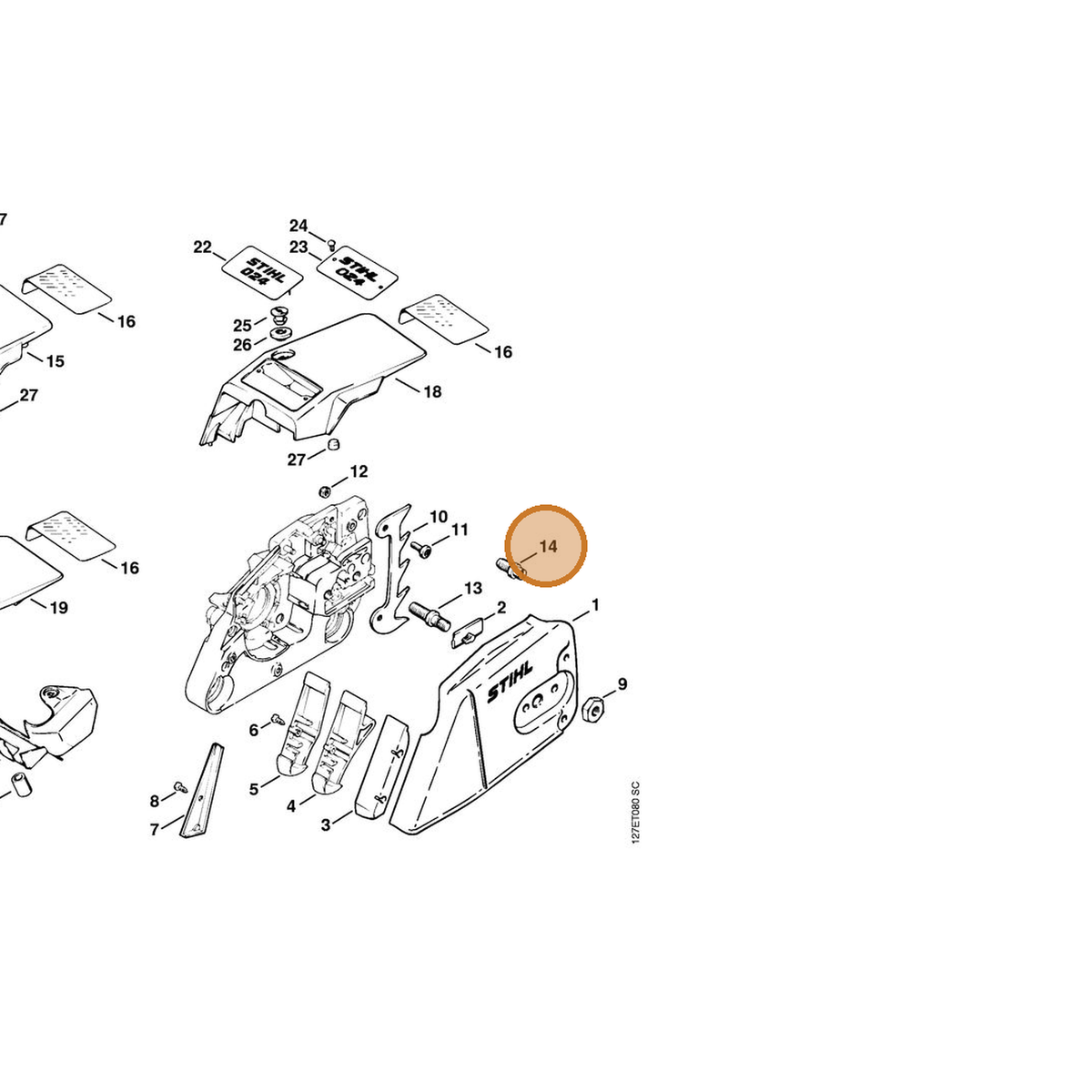 STIHL part 1121-664-2400 — IPL diagram snippet (6x zoom, amber highlight)
