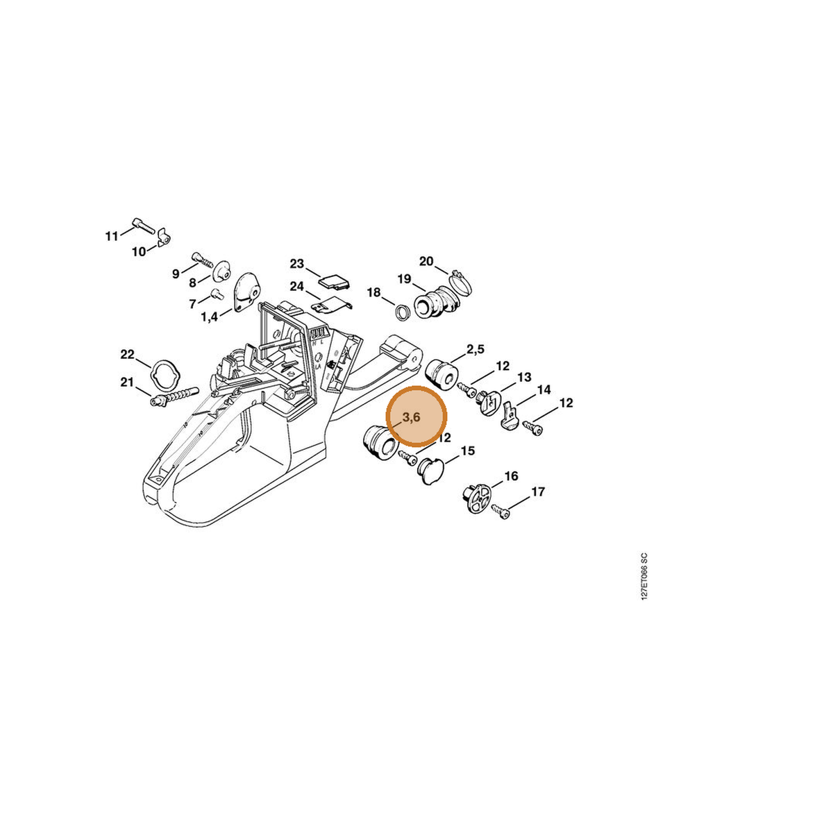 STIHL part 1121-790-9904 — IPL diagram snippet (6x zoom, amber highlight)