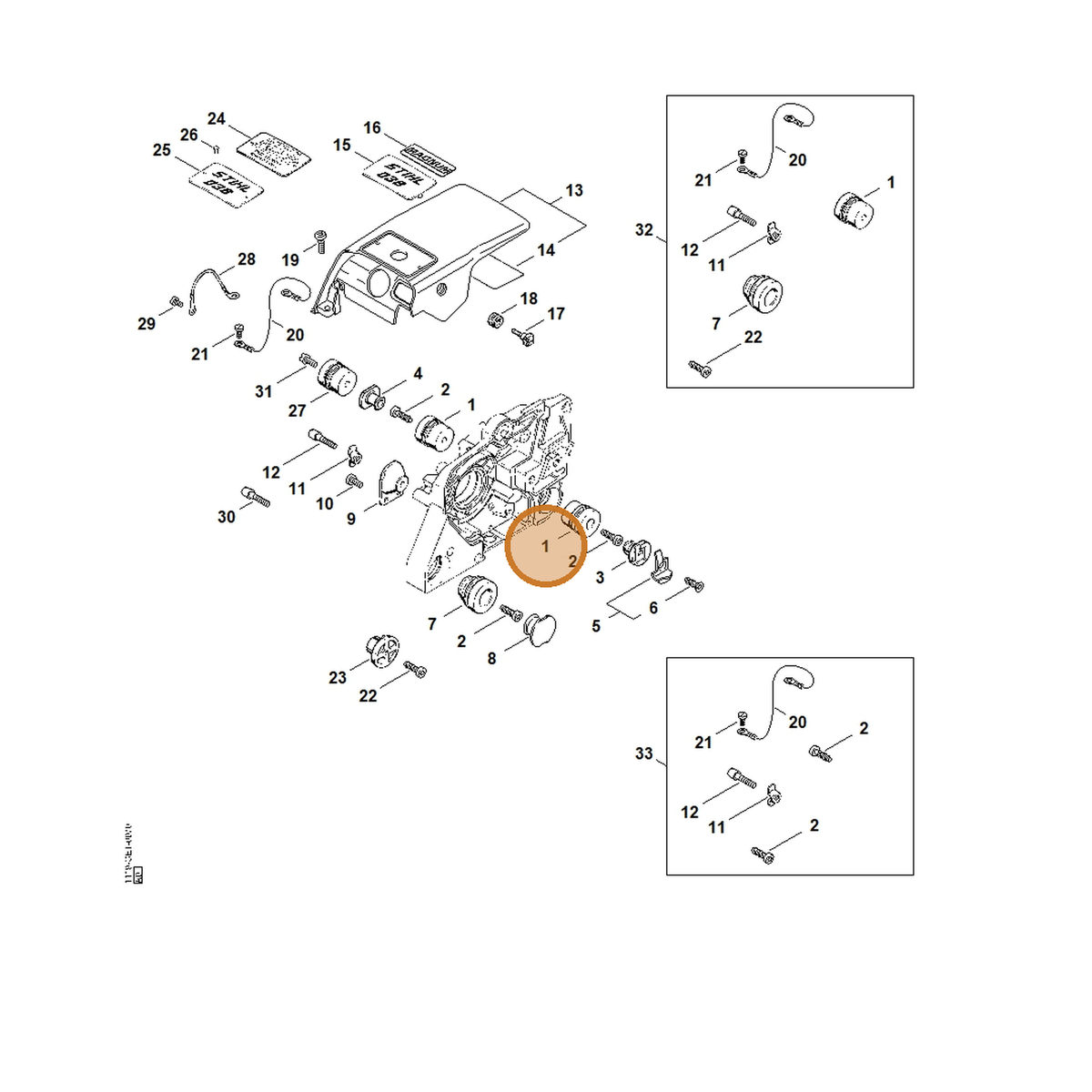 STIHL part 1121-790-9912 — IPL diagram snippet (6x zoom, amber highlight)