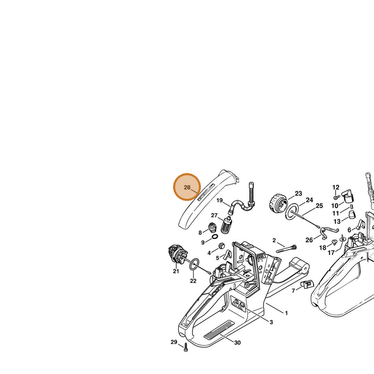 STIHL part 1121-791-0600 — IPL diagram snippet (6x zoom, amber highlight)