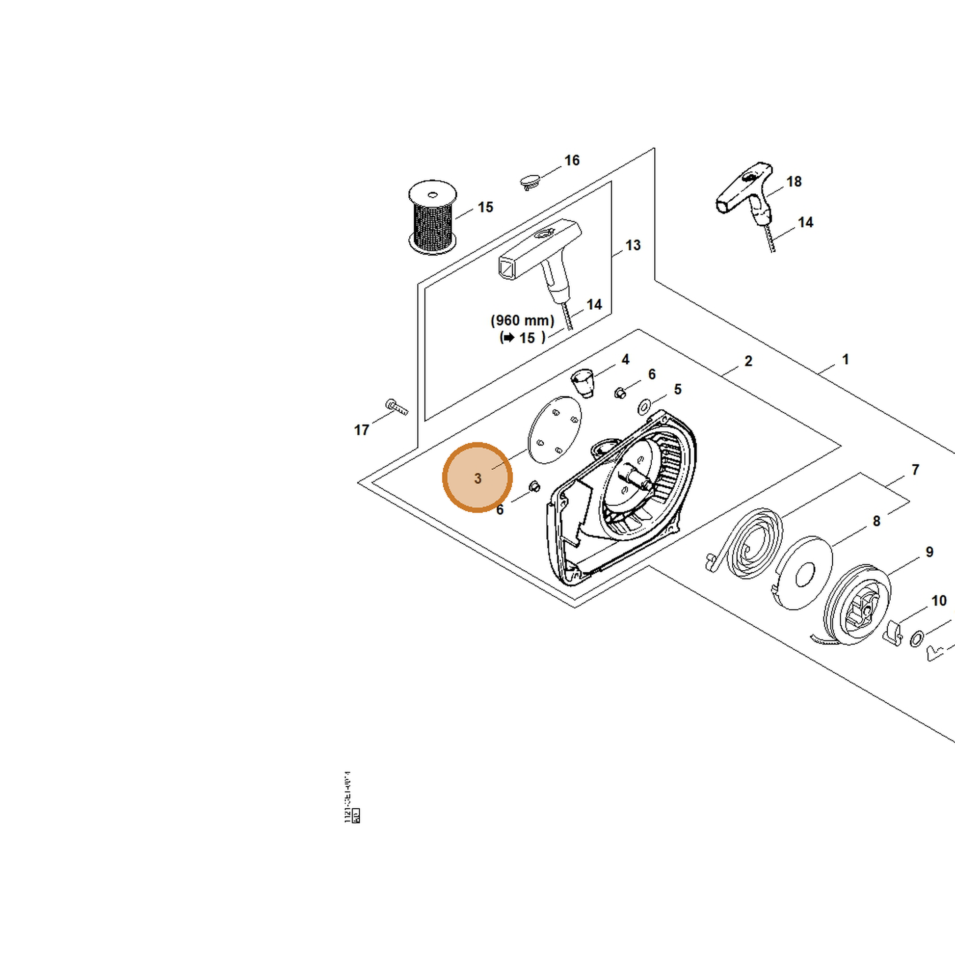 STIHL part 1121-967-1507 — IPL diagram snippet (6x zoom, amber highlight)