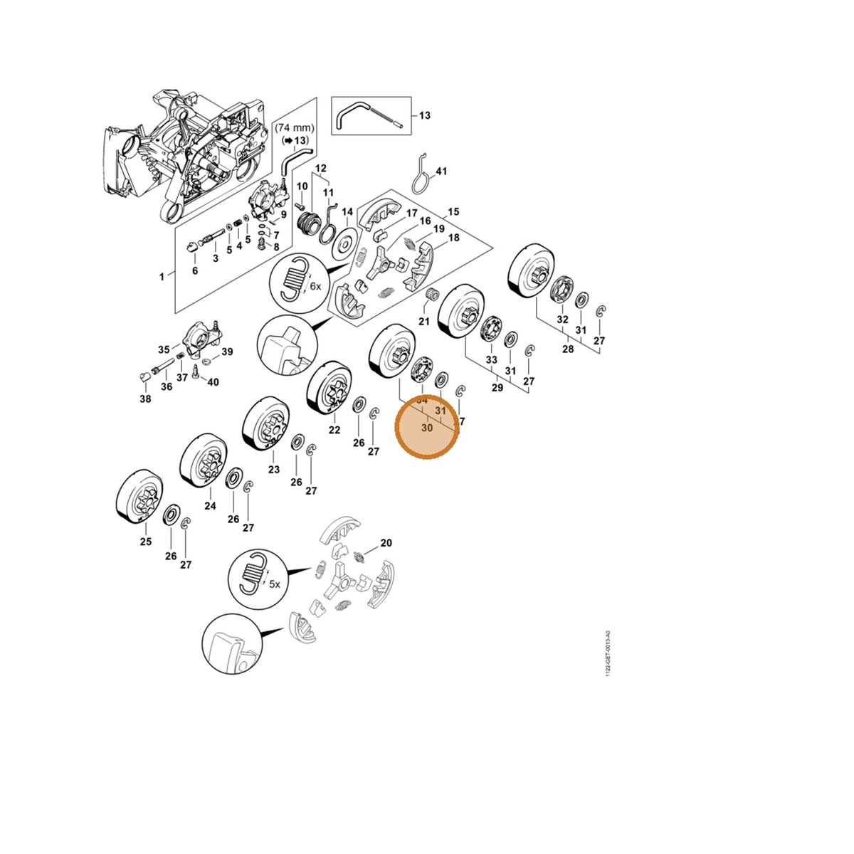 STIHL part 1122-007-1002 — IPL diagram snippet (6x zoom, amber highlight)