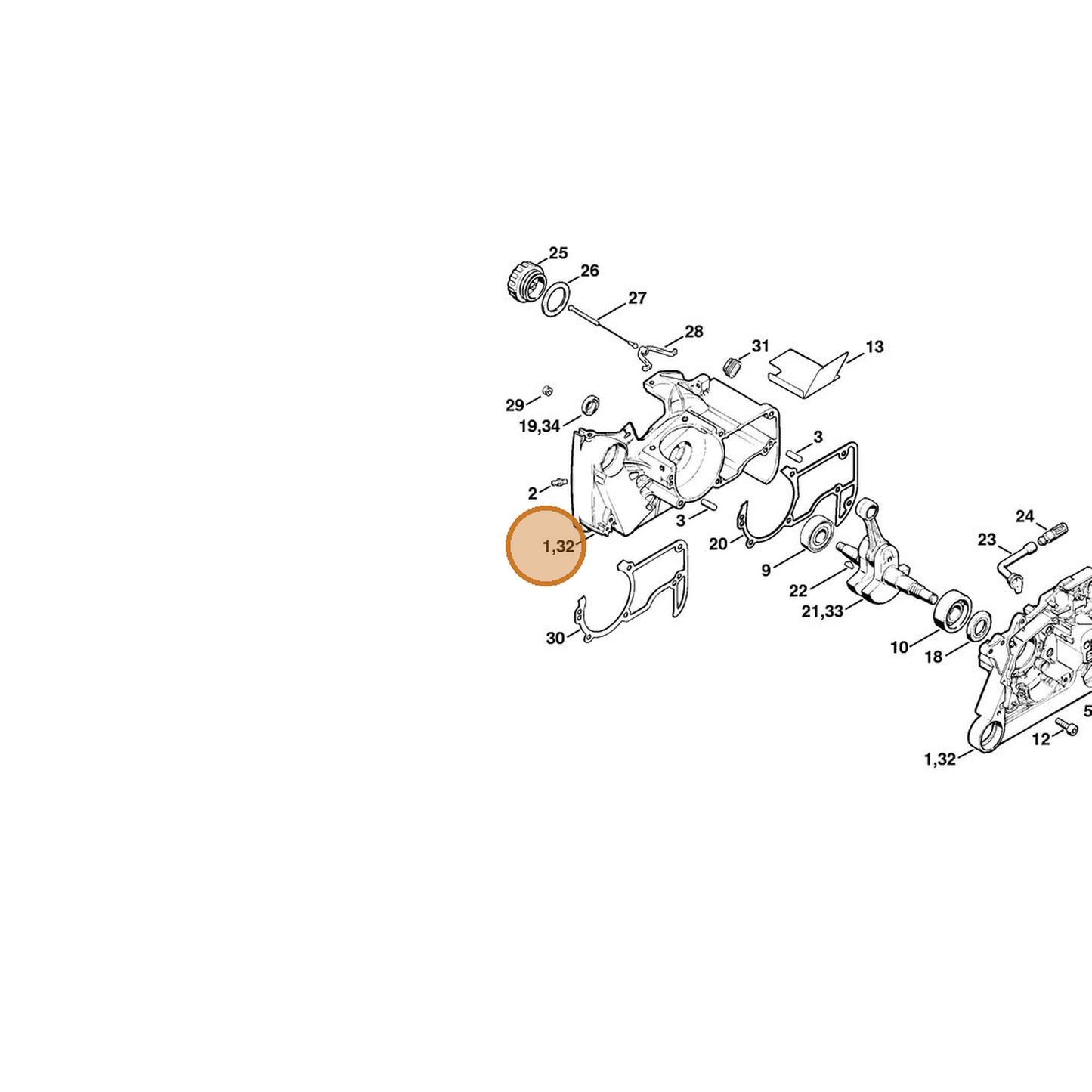 STIHL part 1122-020-2113 — IPL diagram snippet (6x zoom, amber highlight)