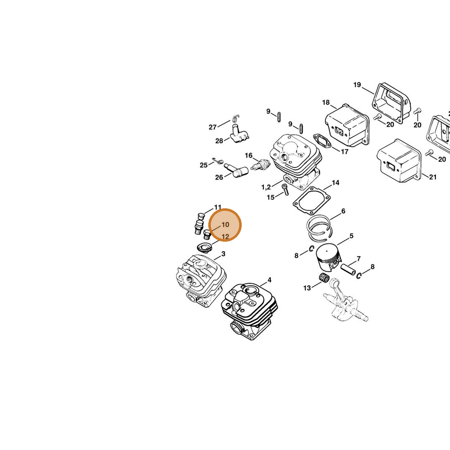 STIHL part 1122-025-2200 — IPL diagram snippet (6x zoom, amber highlight)