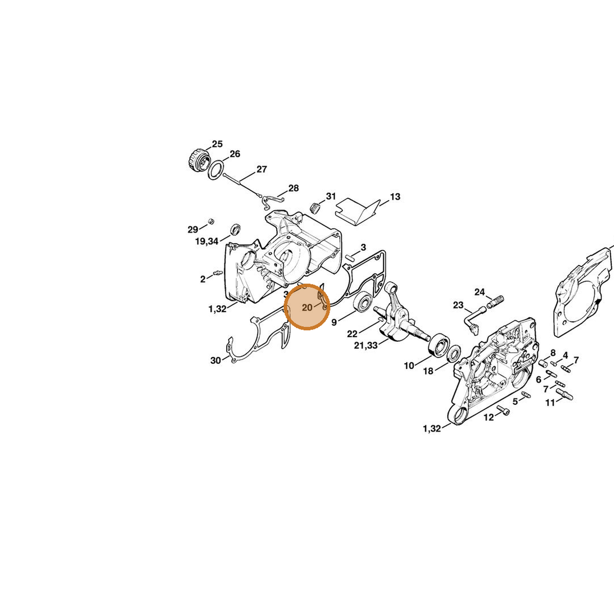 STIHL part 1122-029-0507 — IPL diagram snippet (6x zoom, amber highlight)