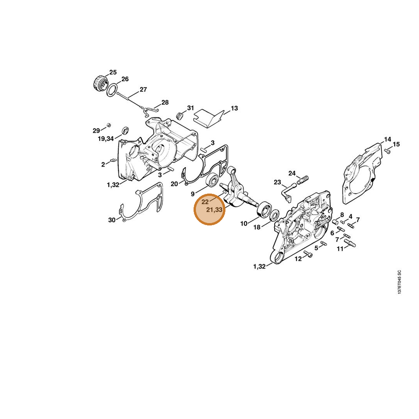 STIHL part 1122-030-0408 — IPL diagram snippet (6x zoom, amber highlight)