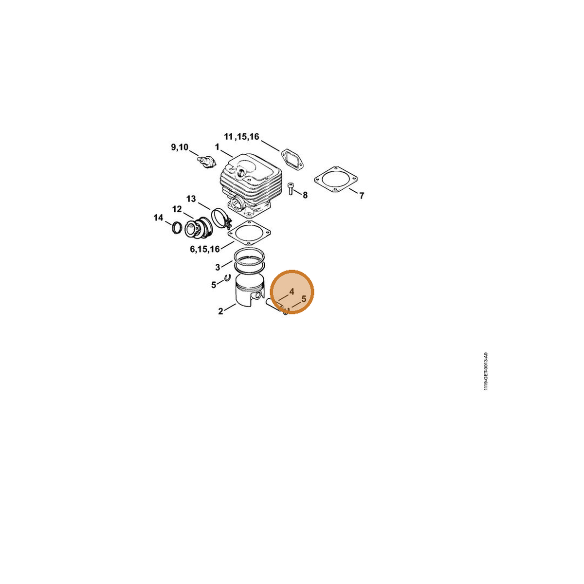 STIHL part 1122-034-1500 — IPL diagram snippet (6x zoom, amber highlight)