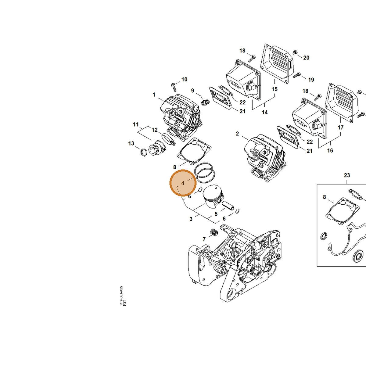 STIHL part 1122-034-3000 — IPL diagram snippet (6x zoom, amber highlight)