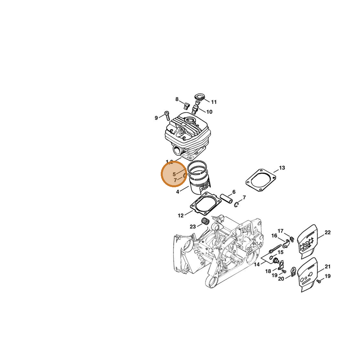 STIHL part 1122-034-3001 — IPL diagram snippet (6x zoom, amber highlight)