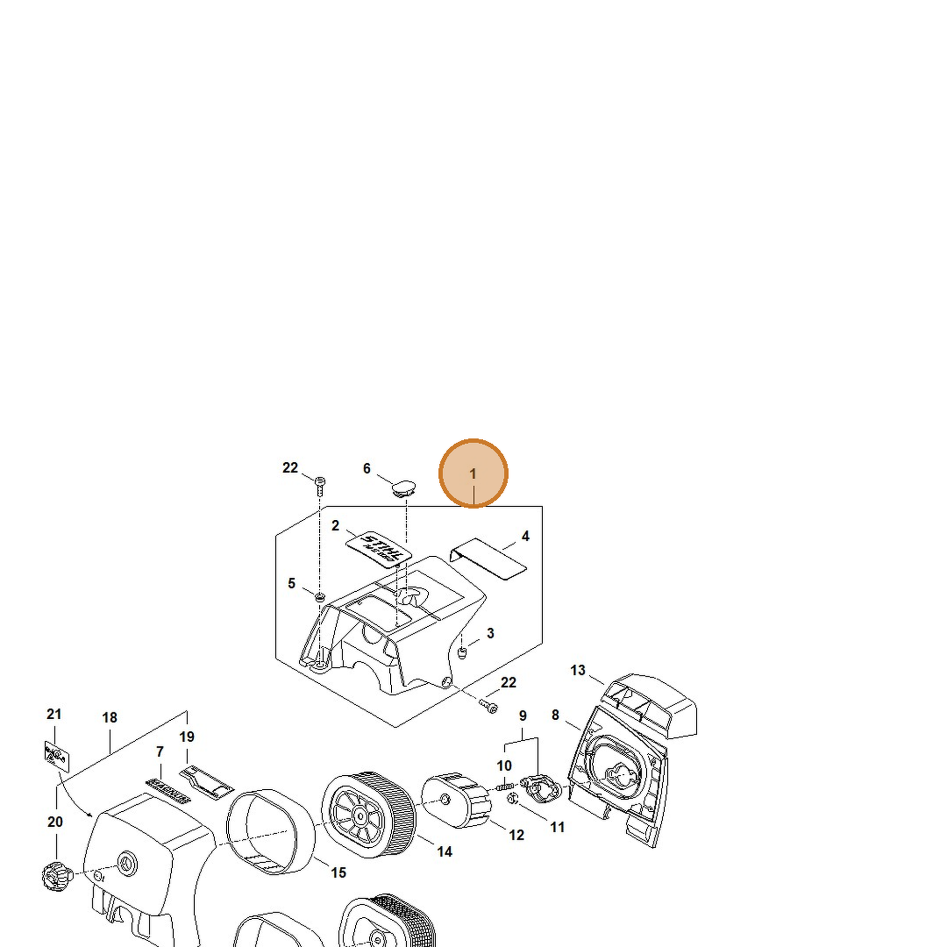 STIHL part 1122-080-1604 — IPL diagram snippet (6x zoom, amber highlight)