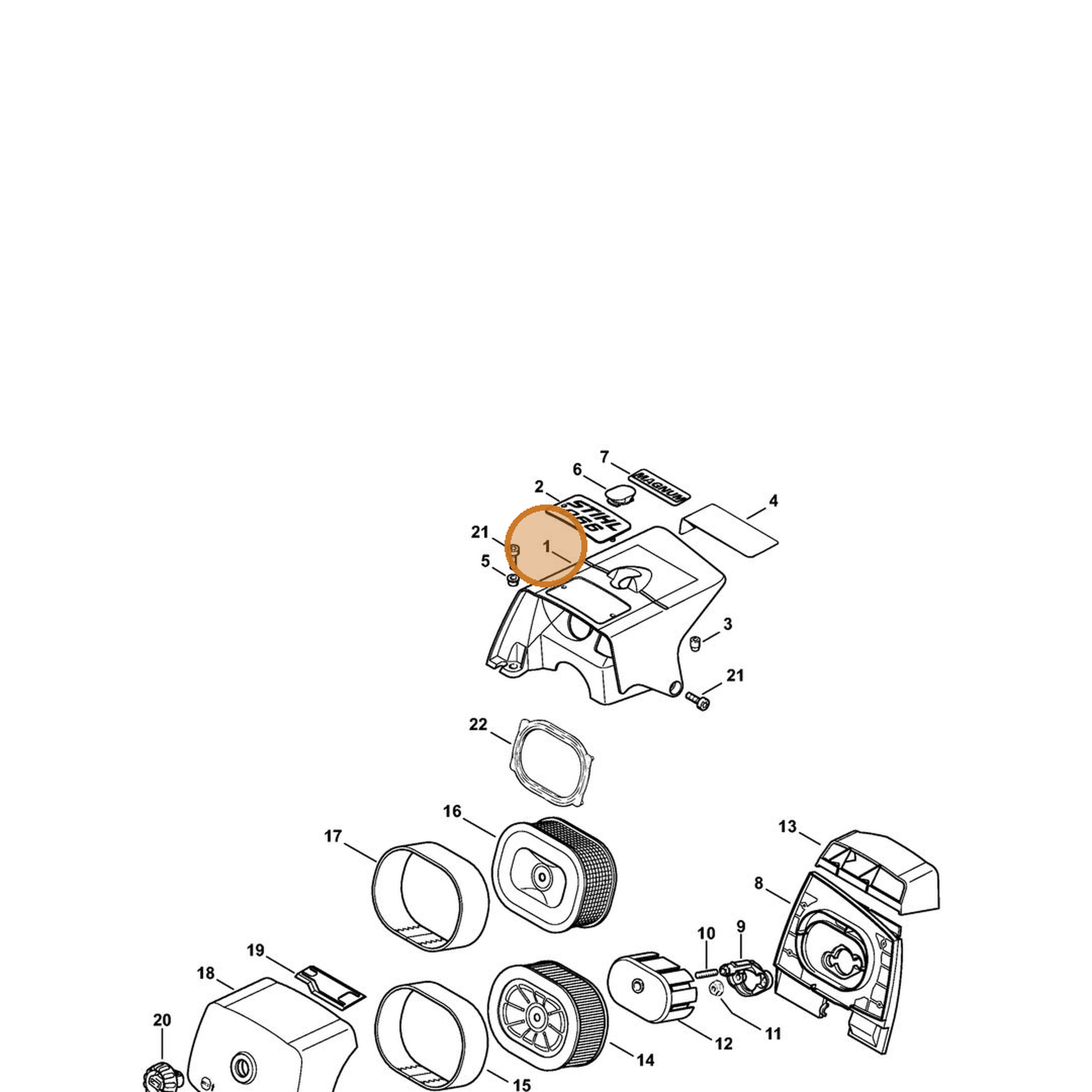 STIHL part 1122-080-1607 — IPL diagram snippet (6x zoom, amber highlight)