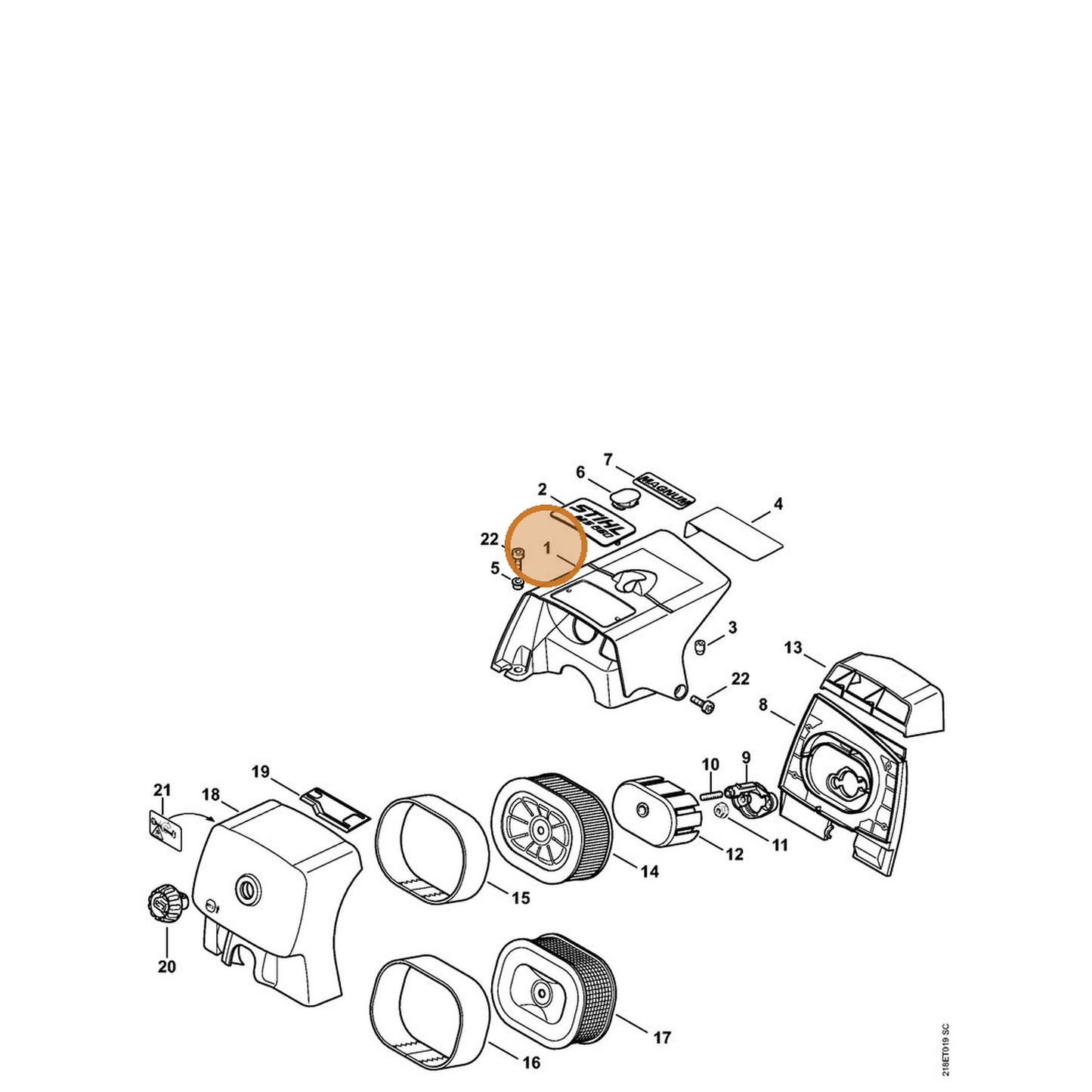 STIHL part 1122-080-1609 — IPL diagram snippet (6x zoom, amber highlight)