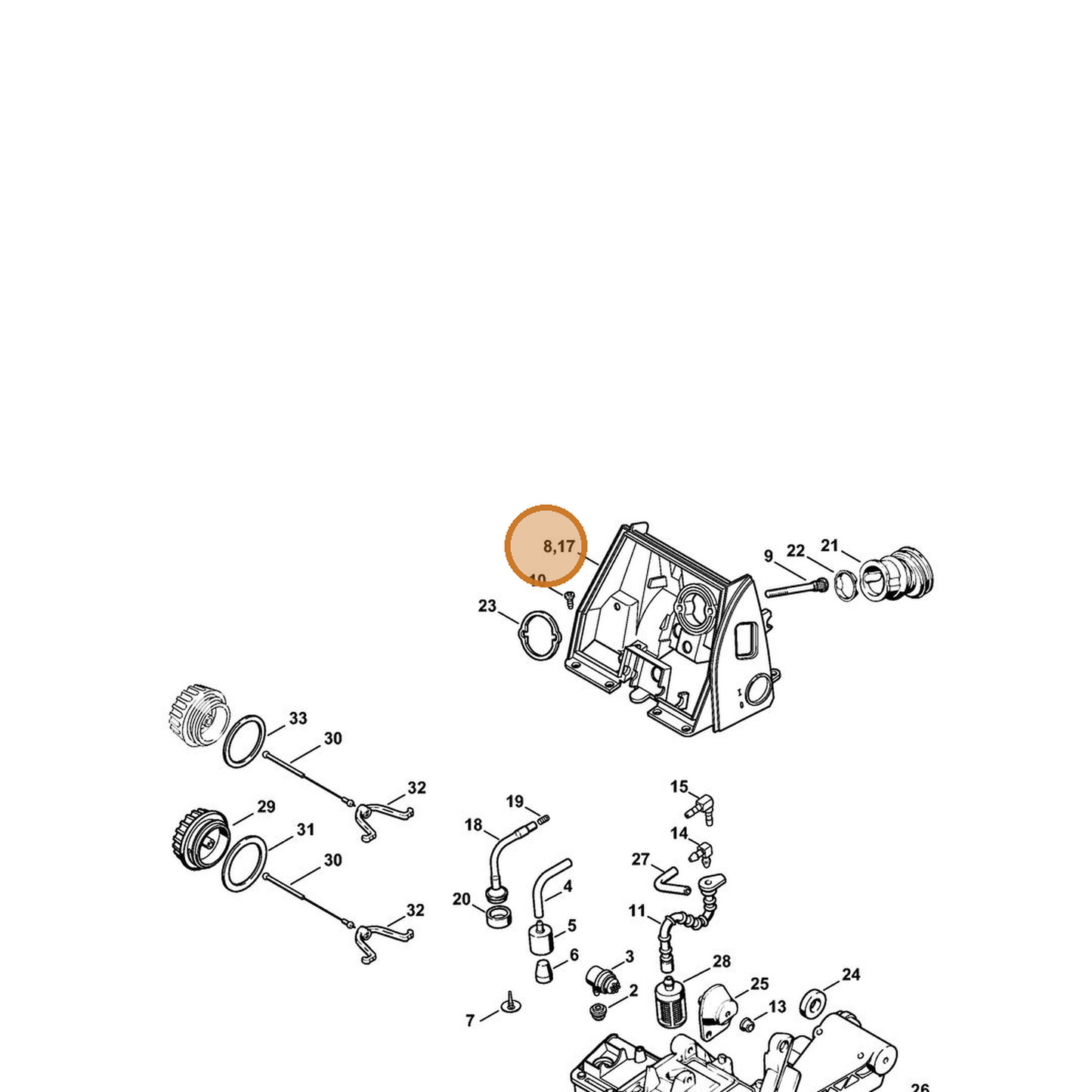 STIHL part 1122-120-0104 — IPL diagram snippet (6x zoom, amber highlight)