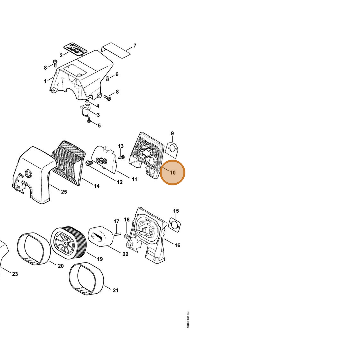 STIHL part 1122-120-1621 — IPL diagram snippet (6x zoom, amber highlight)