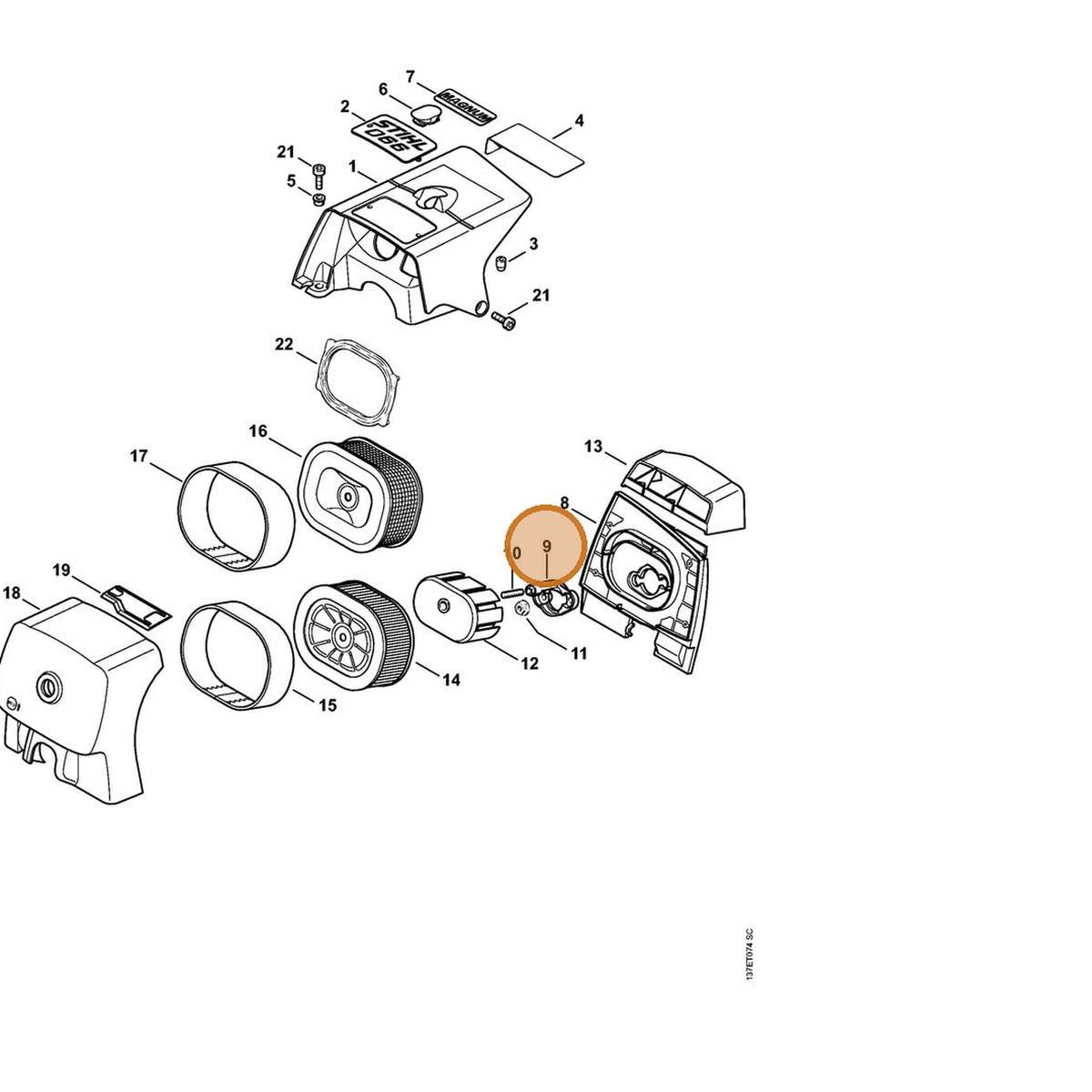 STIHL part 1122-120-2200 — IPL diagram snippet (6x zoom, amber highlight)