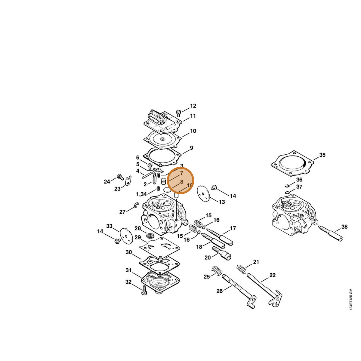 STIHL part 1122-121-0700 — IPL diagram snippet (6x zoom, amber highlight)