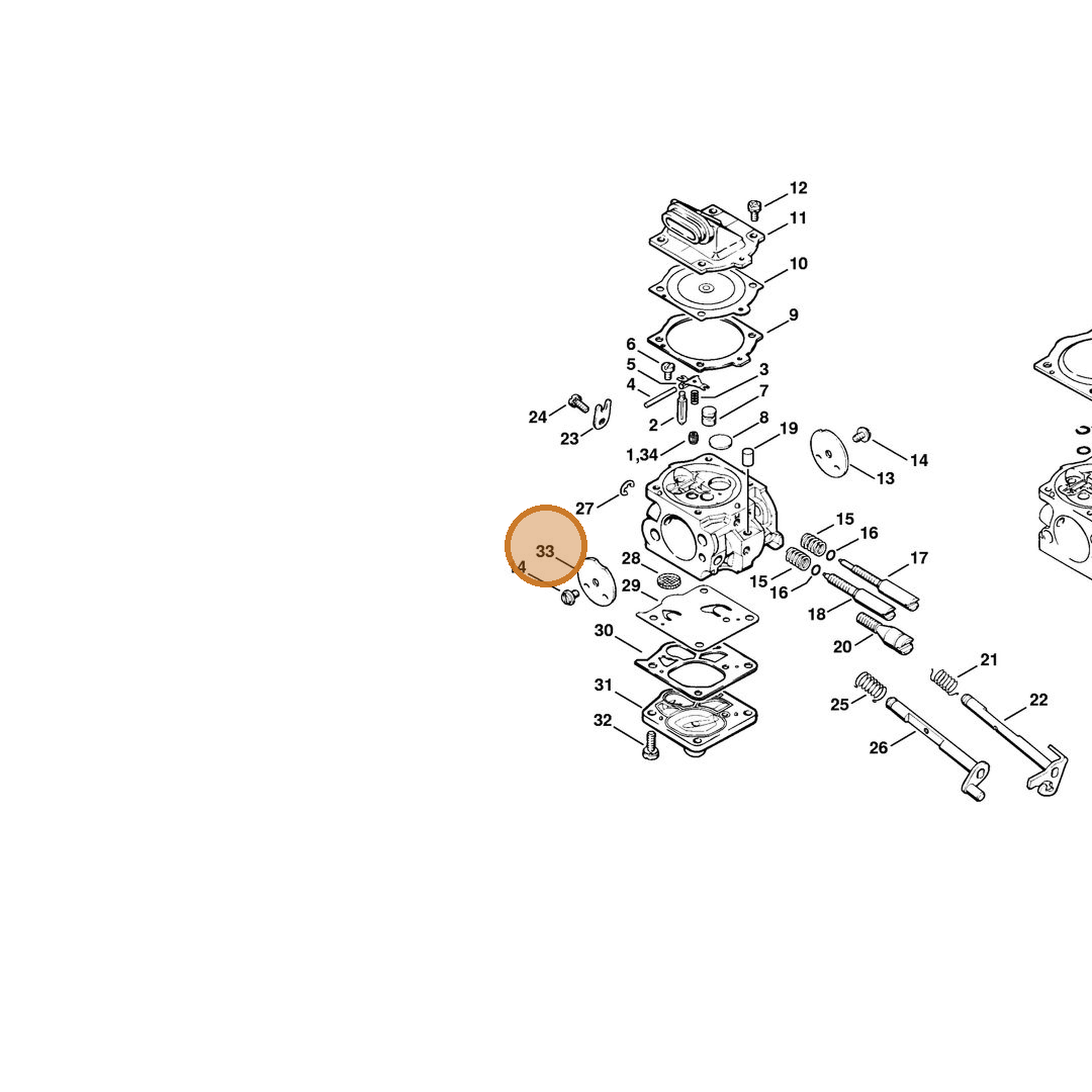 STIHL part 1122-121-2900 — IPL diagram snippet (6x zoom, amber highlight)