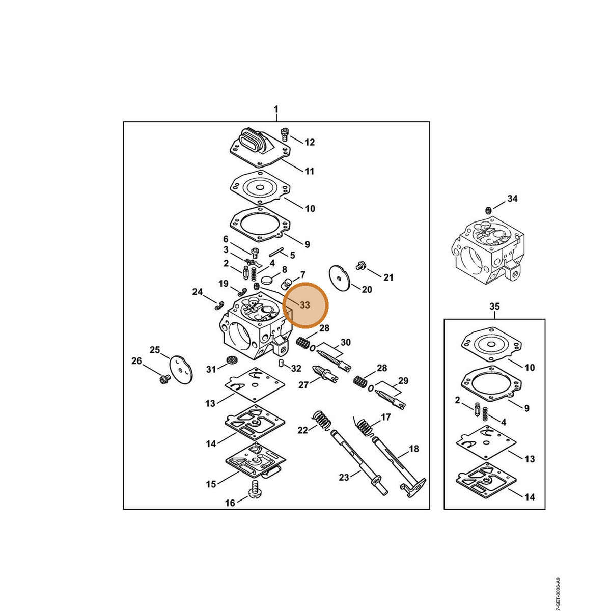 STIHL part 1122-121-5606 — IPL diagram snippet (6x zoom, amber highlight)