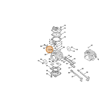 STIHL part 1122-121-5607 — IPL diagram snippet (6x zoom, amber highlight)