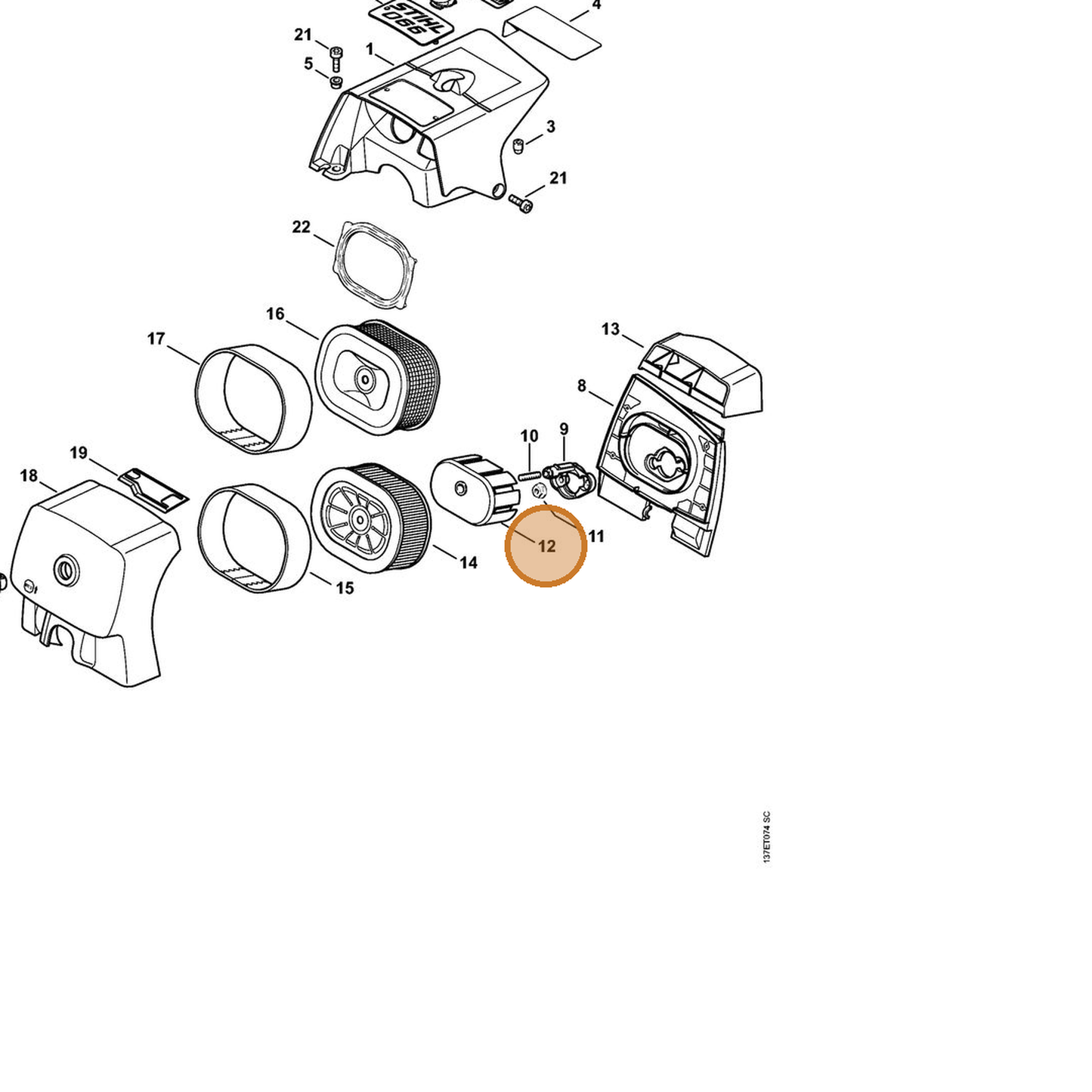 STIHL part 1122-121-6900 — IPL diagram snippet (6x zoom, amber highlight)