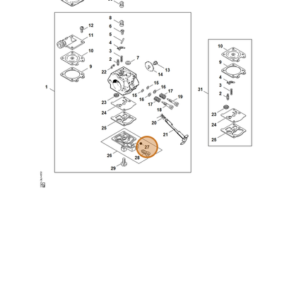 STIHL part 1122-121-7700 — IPL diagram snippet (6x zoom, amber highlight)