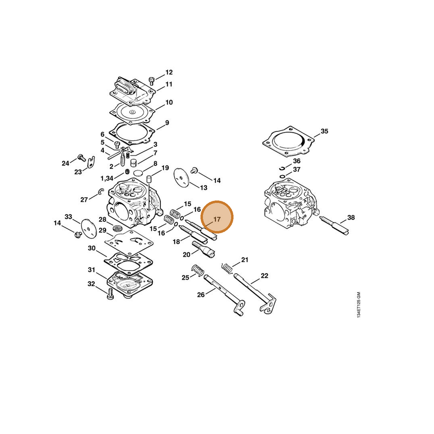 STIHL part 1122-122-6802 — IPL diagram snippet (6x zoom, amber highlight)