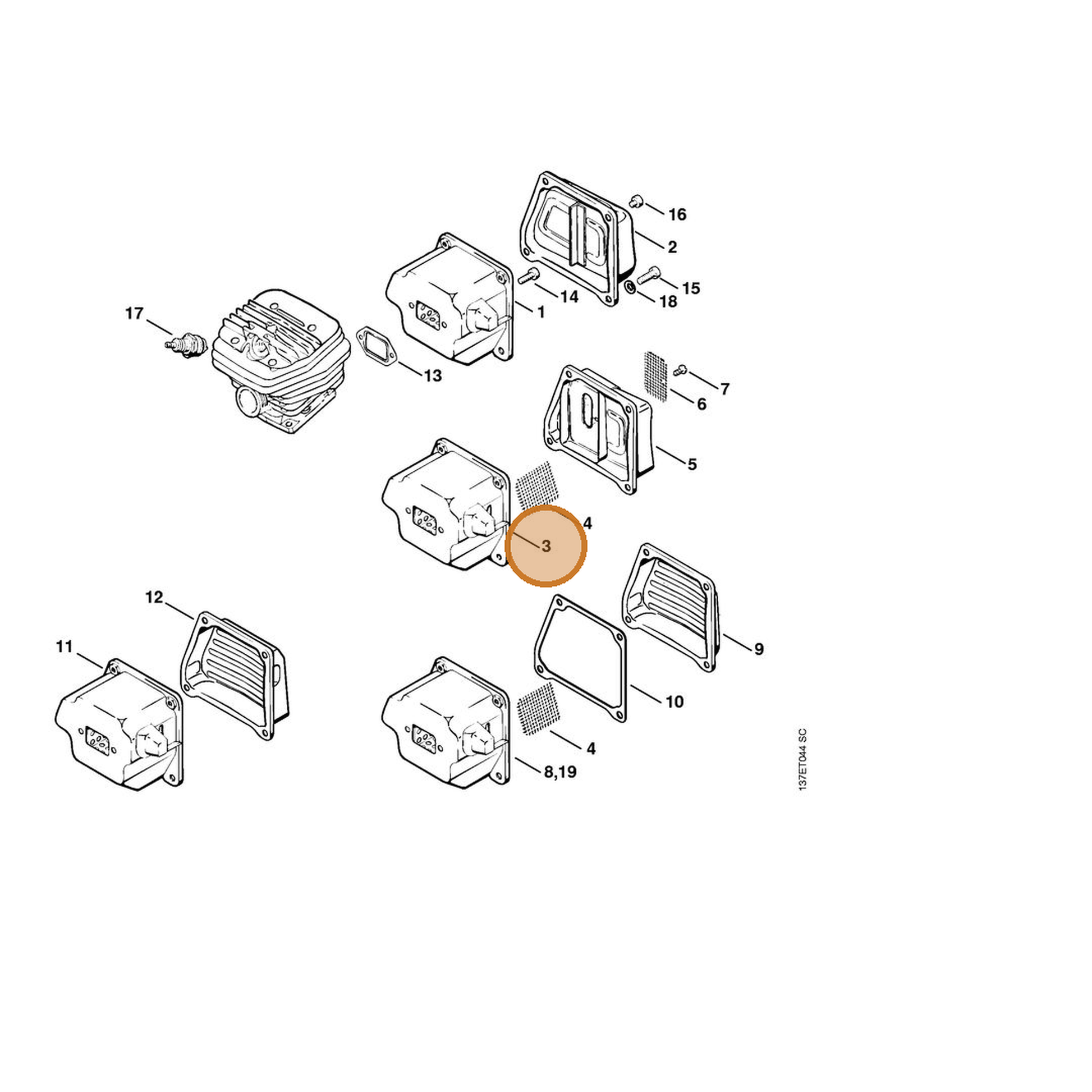 STIHL part 1122-140-0603 — IPL diagram snippet (6x zoom, amber highlight)