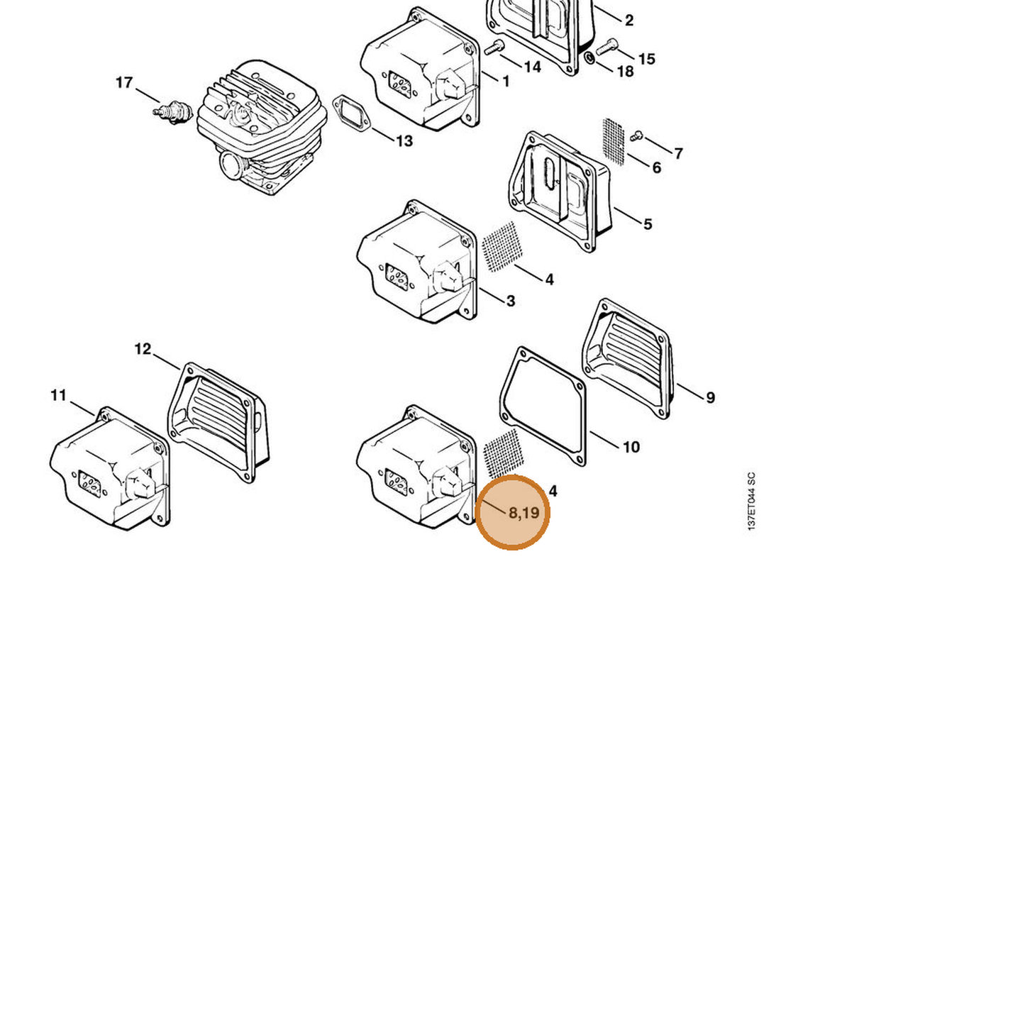 STIHL part 1122-140-0613 — IPL diagram snippet (6x zoom, amber highlight)