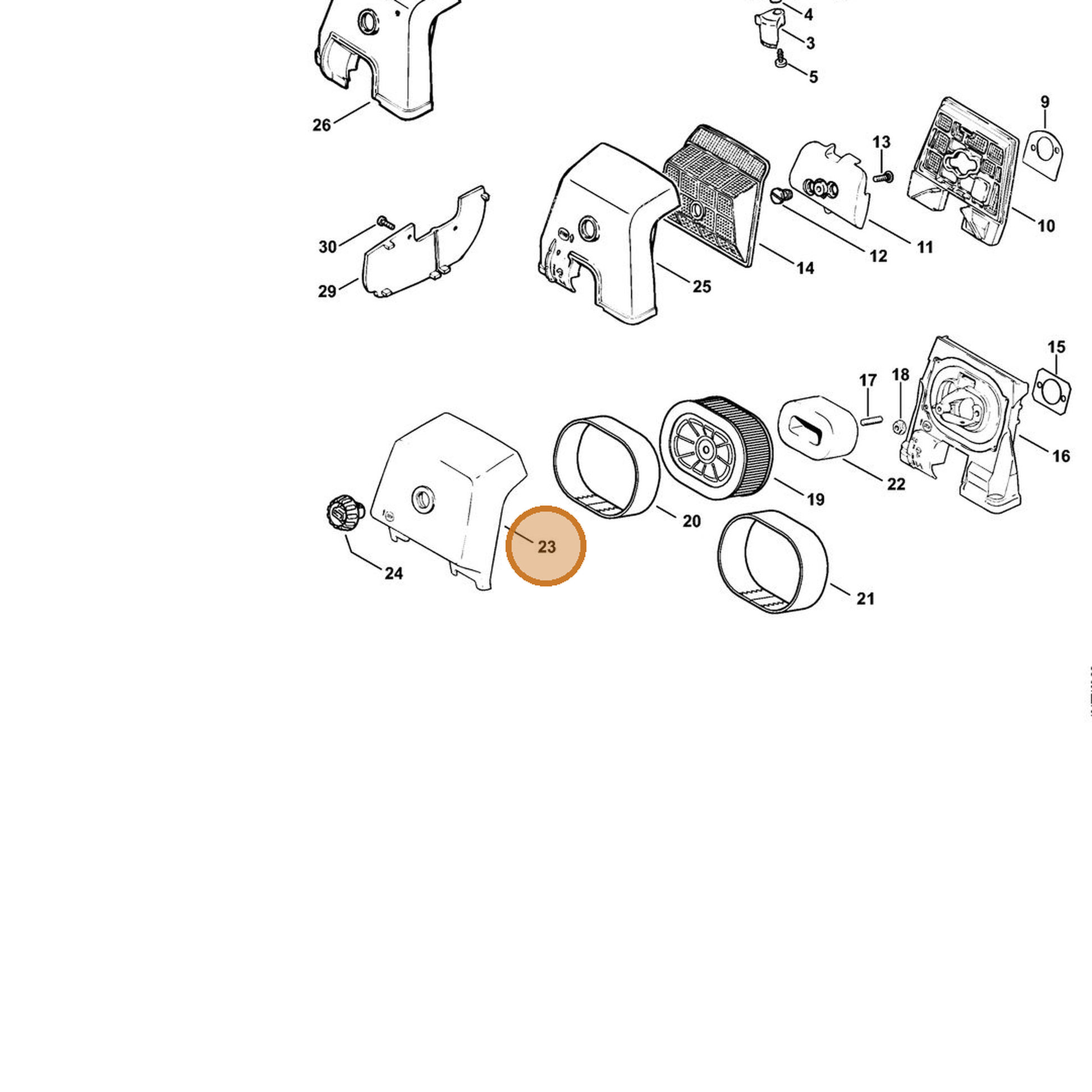 STIHL part 1122-140-1001 — IPL diagram snippet (6x zoom, amber highlight)
